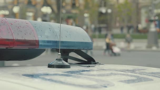 Un destello en el techo de un coche de policía. Blinker. Primer plano. — Vídeo de stock