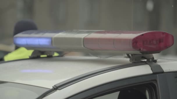 Flashing flasher on the roof of a police car. Blinker. Close-up. — Stock Video