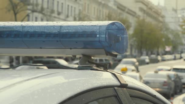 Un destello en el techo de un coche de policía. Blinker. Primer plano. — Vídeos de Stock