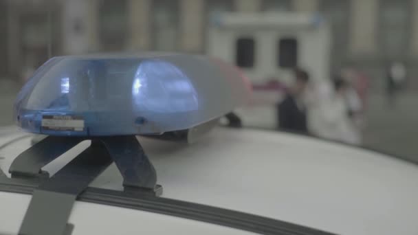 Clignotant sur le toit d'une voiture de police. Blinker. Gros plan. — Video