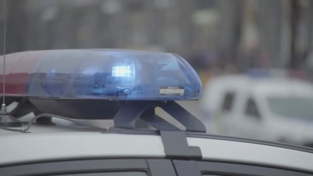 Lampeggiante lampeggiante sul tetto di una macchina della polizia. Blinker. Primo piano. — Video Stock