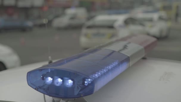 Flashing flasher on the roof of a police car. Blinker. Close-up. — Stock Video