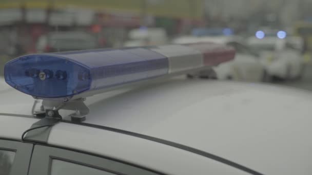 Flashing flasher on the roof of a police car. Blinker. Close-up. — Stock Video