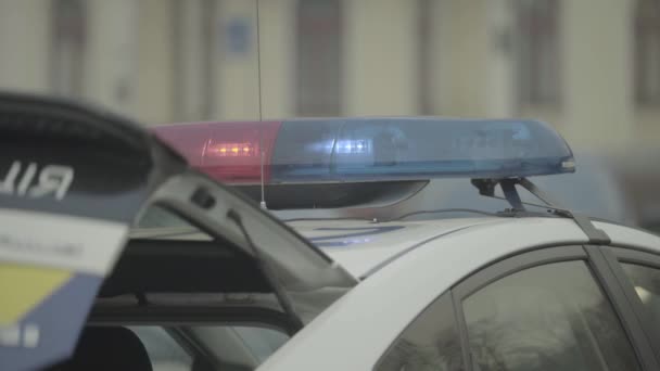 Lampeggiante lampeggiante sul tetto di una macchina della polizia. Blinker. Primo piano. — Video Stock