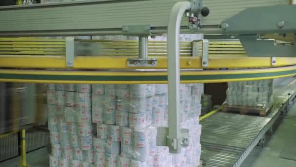 Een werkende transportband in een papierfabriek. Technologie. Fabriek. Kiev. Oekraïne. — Stockvideo