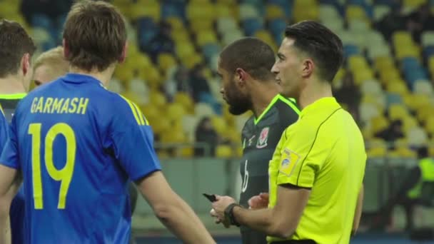 Male referee during a football soccer match. Slow motion — ストック動画