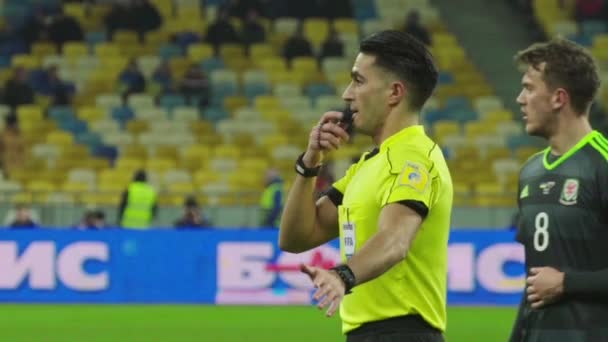 Male referee during a football soccer match. Slow motion — Stock Video