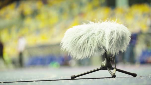 O microfone do estádio profissional grava o som. Close-up — Vídeo de Stock