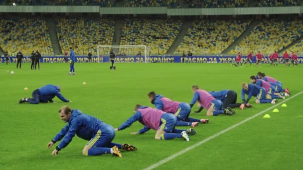 Προπόνηση ποδοσφαιριστών στο γήπεδο. Ζέστανε. Ολιμπίσκι. Κίεβο. Ουκρανία — Αρχείο Βίντεο