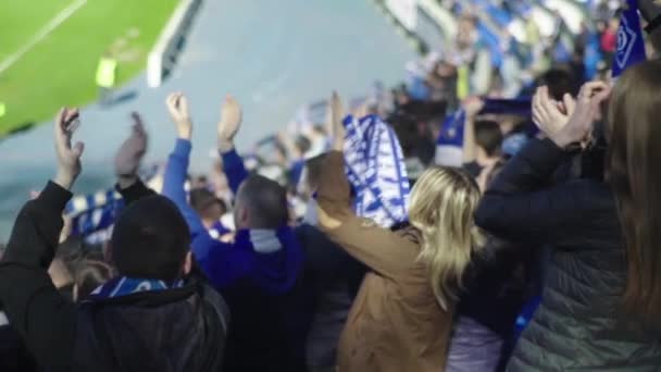 I fan allo stadio durante la partita. Al rallentatore. Olimpiyskiy. Kiev. Ucraina . — Video Stock