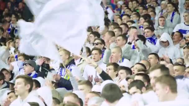 Maç boyunca stadyumdaki taraftarlar. Olimpiyskiy. Kyiv. Ukrayna. — Stok video