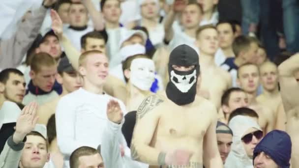 Fani na stadionie podczas meczu. Olimpijski. Kijów. Ukraina. — Wideo stockowe