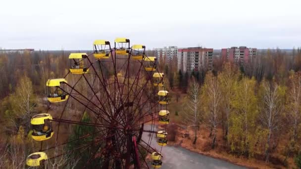 Pripyat, Ukrayna - 22 Kasım 2019. Çernobil Yasak Bölge. Pripyat. Havadan. — Stok video