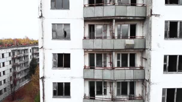 PRIPYAT, UCRANIA - 22 de noviembre de 2019. Zona de exclusión de Chernobyl. Pripyat. Antena . — Vídeo de stock