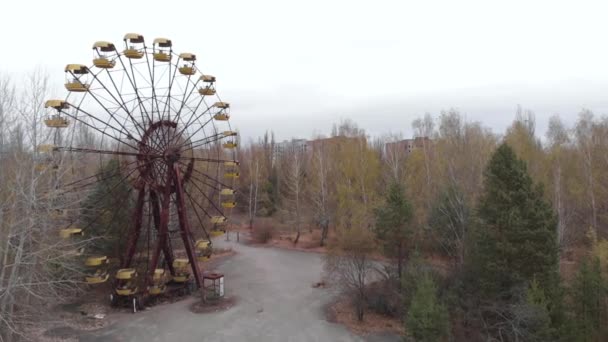 Pripyat, Ukrayna - 22 Kasım 2019. Çernobil Yasak Bölge. Pripyat. Havadan. — Stok video