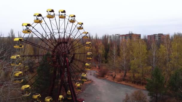 Pripjat, ukraine - 22. November 2019. tschernobyl ausschlusszone. Pripjat. Antenne. — Stockvideo