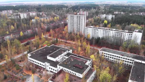 Pripyat, Ukrayna - 22 Kasım 2019. Çernobil Yasak Bölge. Pripyat. Havadan. — Stok video