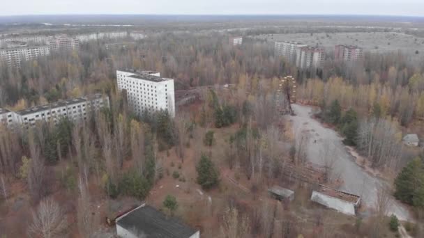 Pripyat, Ukrayna - 22 Kasım 2019. Çernobil Yasak Bölge. Pripyat. Havadan. — Stok video