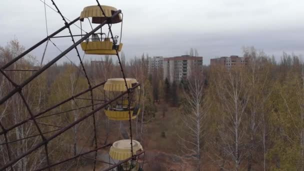 Pripjat, ukraine - 22. November 2019. tschernobyl ausschlusszone. Pripjat. Antenne. — Stockvideo