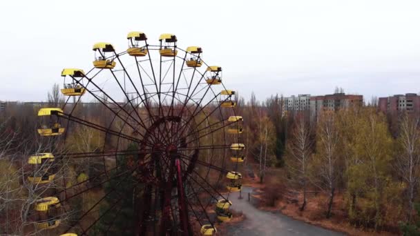 Pripyat, Ukrayna - 22 Kasım 2019. Çernobil Yasak Bölge. Pripyat. Havadan. — Stok video