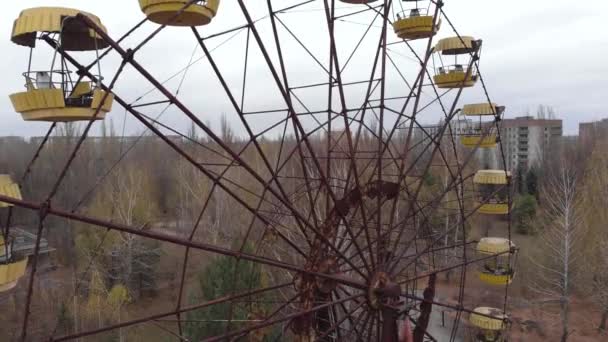 PRIPYAT, UCRANIA - 22 de noviembre de 2019. Zona de exclusión de Chernobyl. Pripyat. Antena . — Vídeos de Stock