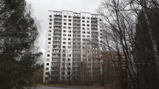 PRIPYAT, UCRAINA - 22 NOVEMBRE 2019. Zona di esclusione di Chernobyl. Pripyat. Aerea . — Video Stock