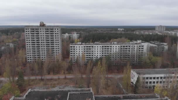 Pripjat, ukraine - 22. November 2019. tschernobyl ausschlusszone. Pripjat. Antenne. — Stockvideo