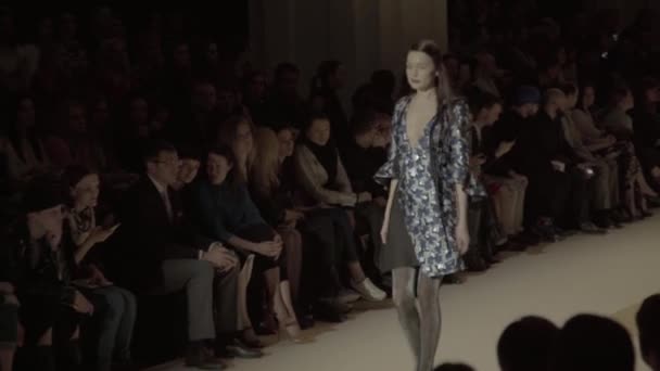 Fashion show. The girl is a model on the catwalk. — Stock Video