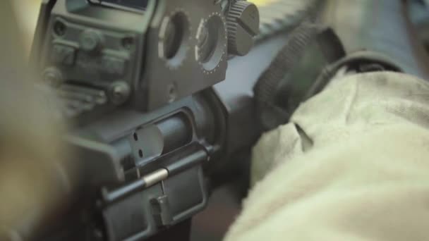 Rifle shooter during shooting. Close-up — Stock Video