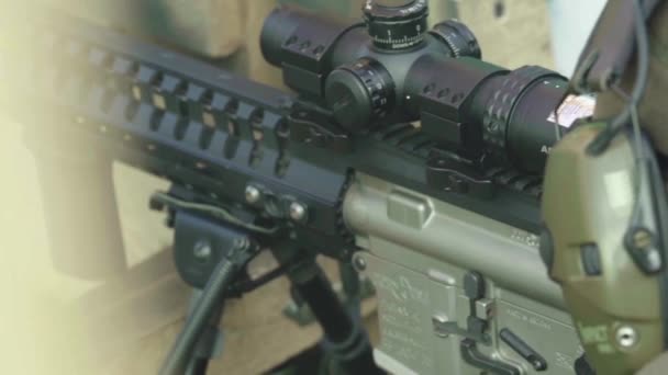 Rifle shooting. Slow motion. Close-up. — Stock Video