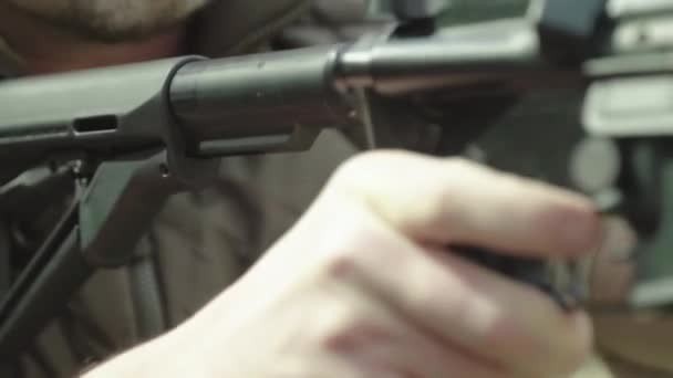 Rifle shooting. Slow motion. Close-up. — Stock Video