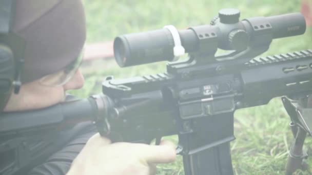 Rifle shooting. Slow motion. Close-up. — Stock Video