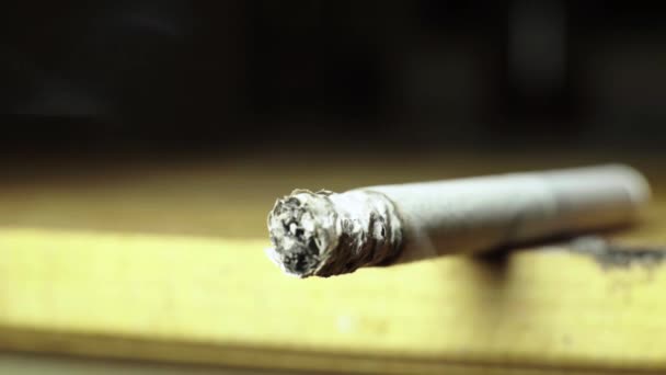 Smoking tobacco cigarette close-up macro. — Stock Video