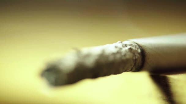 Fumar tabaco cigarrillo primer plano macro . — Vídeo de stock