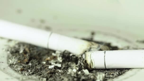 Fumer. Une cigarette dans un cendrier. Gros plan. Macro . — Video