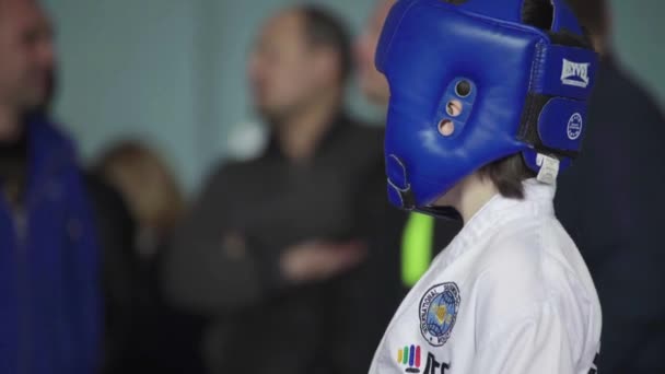 Concursos de Taekwondo. Niños. Kiev. Ucrania — Vídeos de Stock