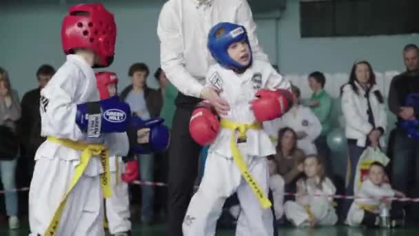 Taekwondo competitions. Children. Kyiv. Ukraine — Stock Video