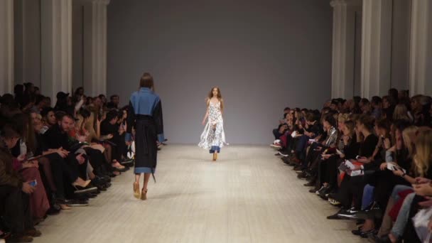 Modeshow. Model op de catwalk. Vrouw — Stockvideo