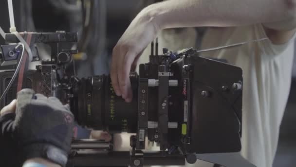 Camera while filming. Filmmaking. Shooting. Film production. — Stock Video