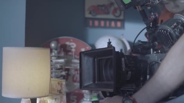 Camera while filming. Filmmaking. Shooting. Film production. — Stock Video