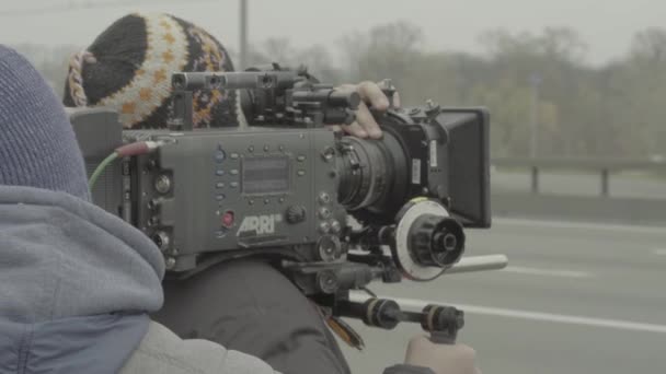촬영하는 동안 카메라. 영화 제작. 촬영. 영화 제작. — 비디오
