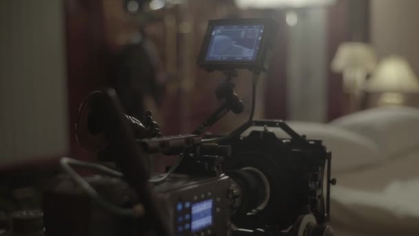 Camera while filming. Filmmaking. Shooting. Film production. — Stock Video