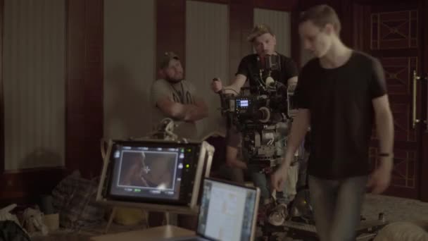 Film crew during filming. Filmmaking. Shooting. Film production. Time lapse — Stock Video