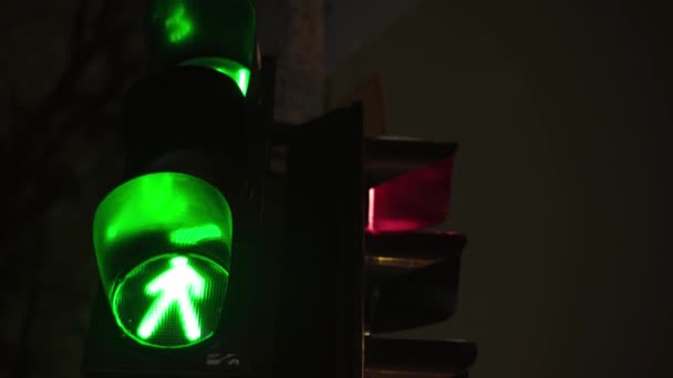 Traffic light on the road at night. Close-up. Kyiv. Ukraine — Stock Video