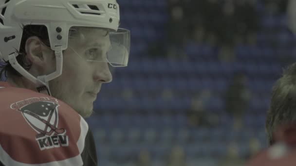 Hockey match. Slow motion. Hockey player players during the game — Stock Video