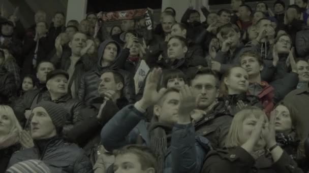 Fans during a hockey match. People spectators on the ice arena. Kyiv. Slow motion — 비디오