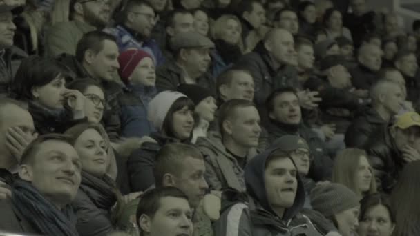Fans during a hockey match. People spectators on the ice arena. Kyiv. Slow motion — Stok video
