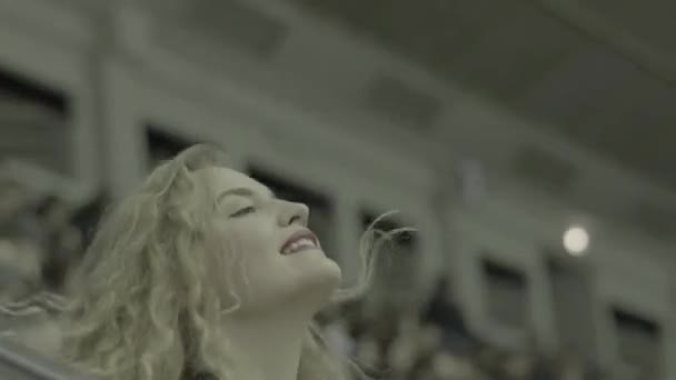 Fans during a hockey match. People spectators on the ice arena. Kyiv. Slow motion — 비디오