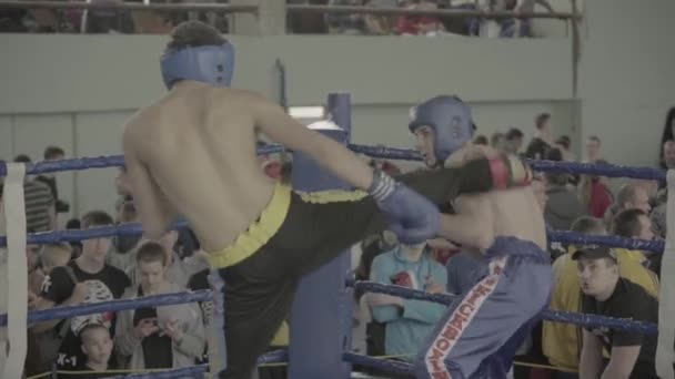 Kickboksen. Het gevecht in de ring. Wedstrijd. Kiev. Oekraïne — Stockvideo