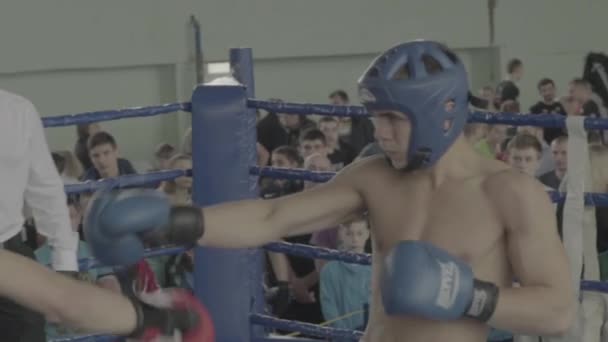 Kickboxing. Walka na ringu. Konkurencja. Kijów. Ukraina. Zwolniony ruch — Wideo stockowe